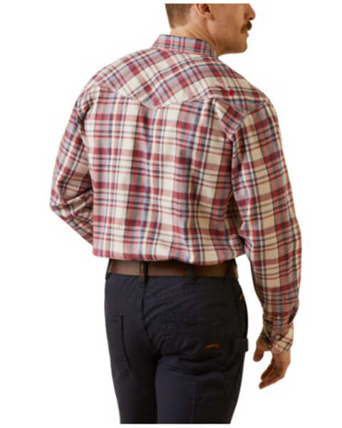 Image #2 - Ariat Men's FR Dillon Retro Plaid Print Long Sleeve Snap Work Shirt , Red, hi-res
