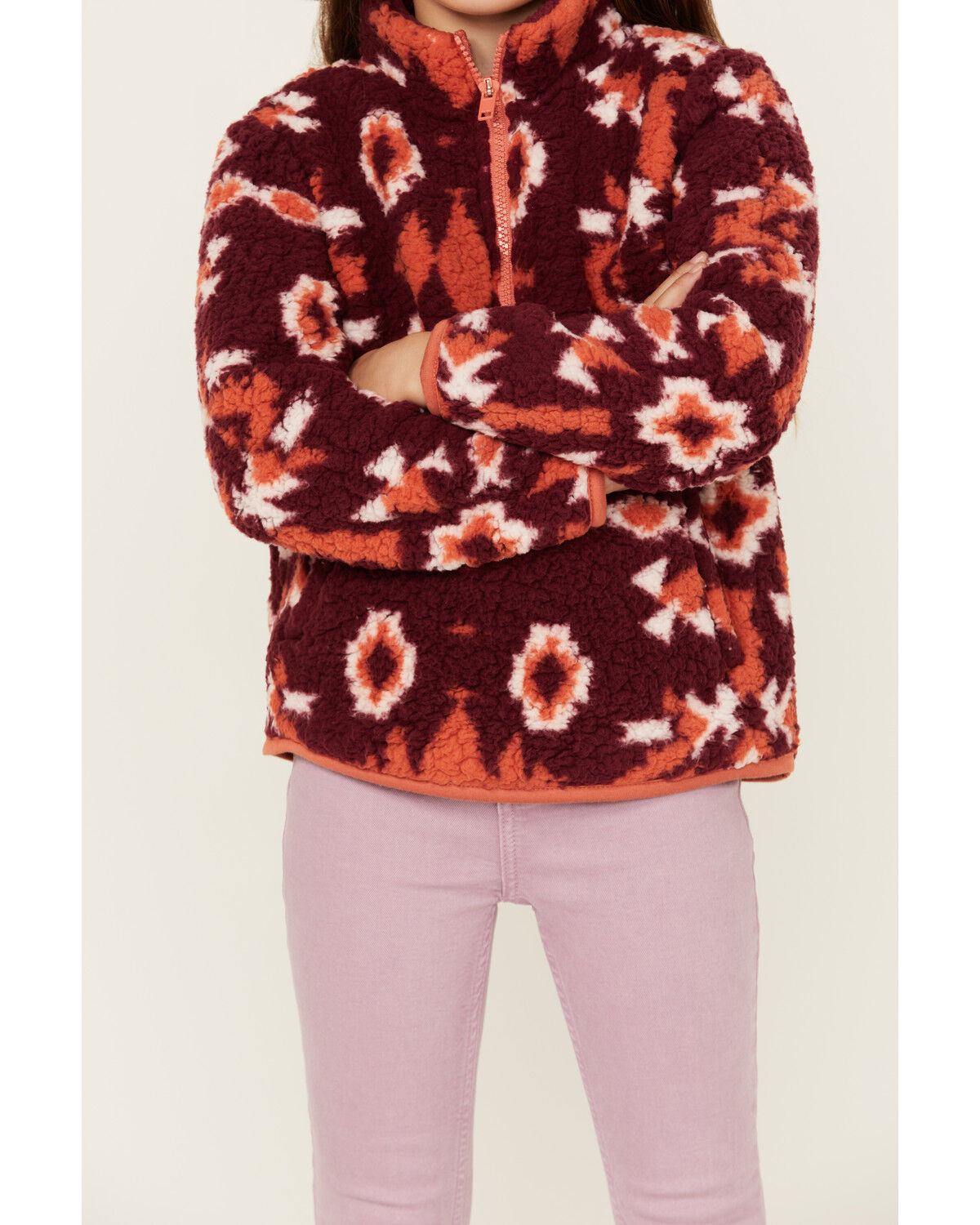 Image #3 - Wrangler Girls' Southwestern Print Sherpa Pullover , , hi-res