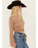 Image #3 - Rock & Roll Denim Women's Metal Ring Long Sleeve Cropped Top , Tan, hi-res