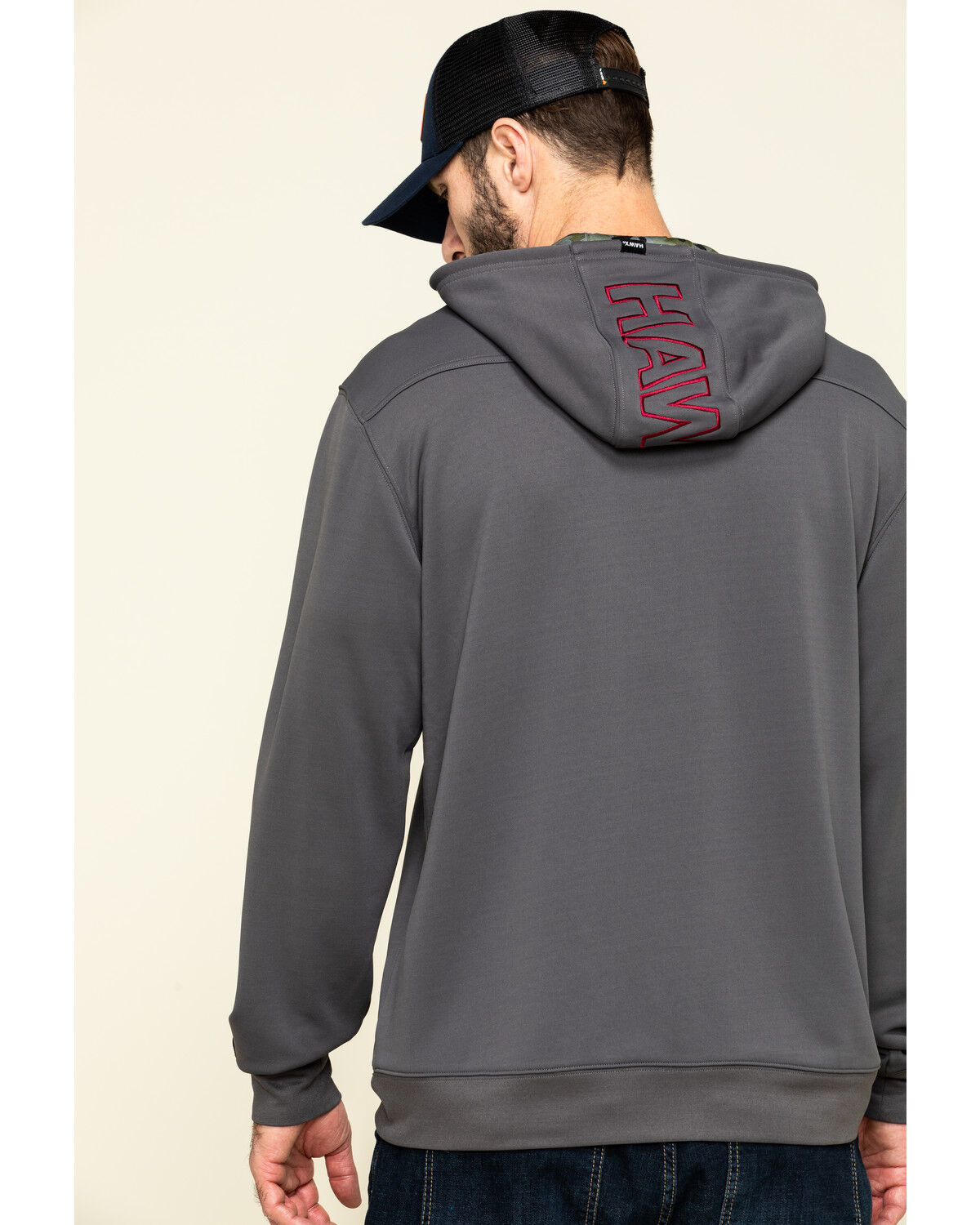 Image #2 - Hawx Men's Gray Tech Logo Hooded Work Sweatshirt - Tall, Dark Grey, hi-res