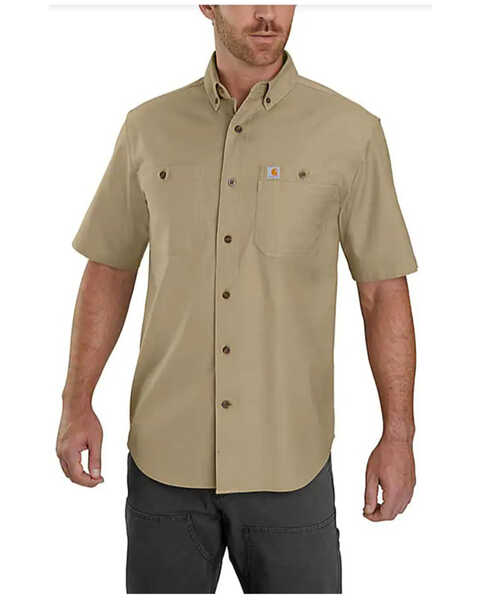 Image #1 - Carhartt Men's Rugged Flex Rigby Short Sleeve Work Shirt , Beige/khaki, hi-res