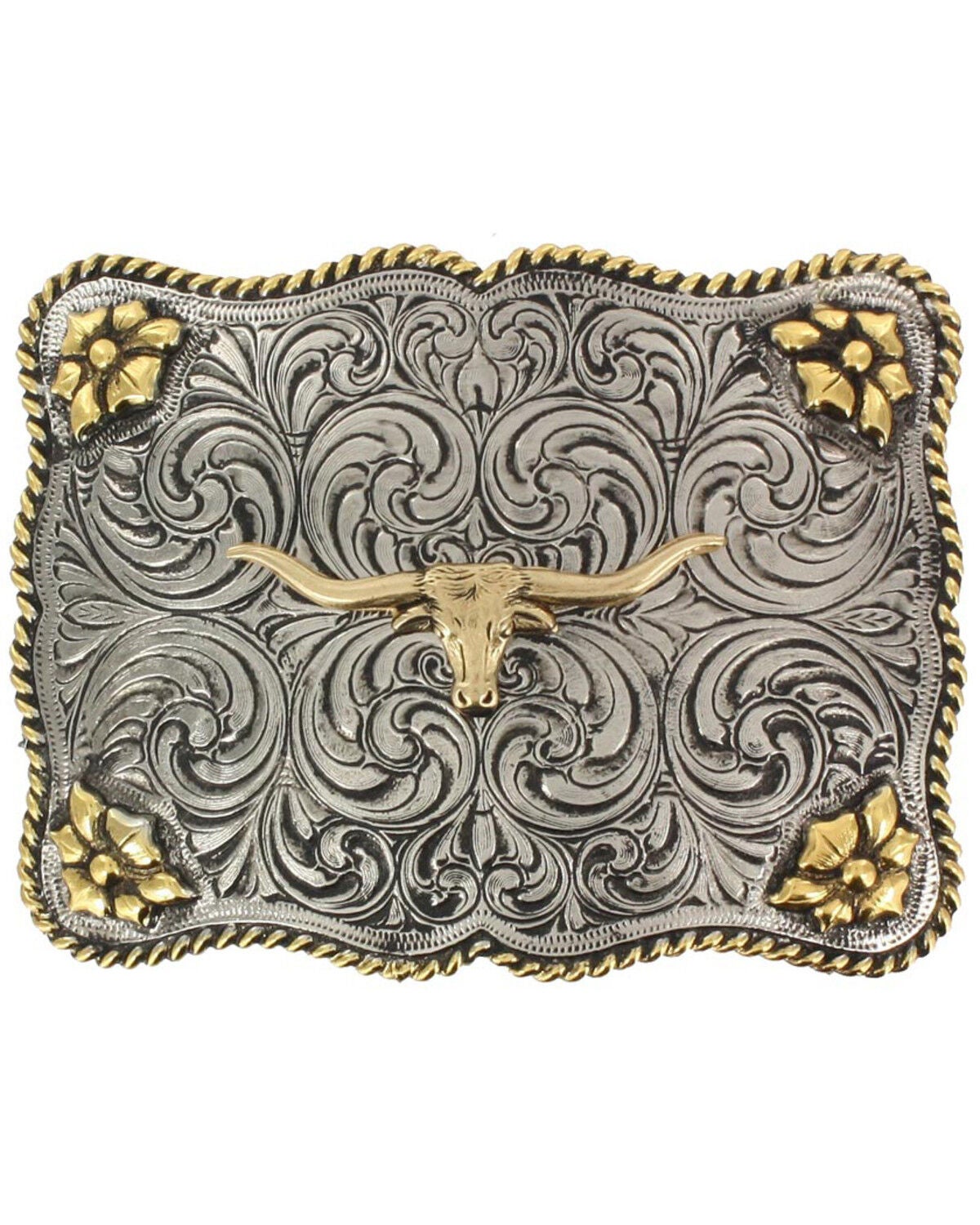 Cody James Men's Interchangeable Longhorn Belt Buckle, Silver, hi-res