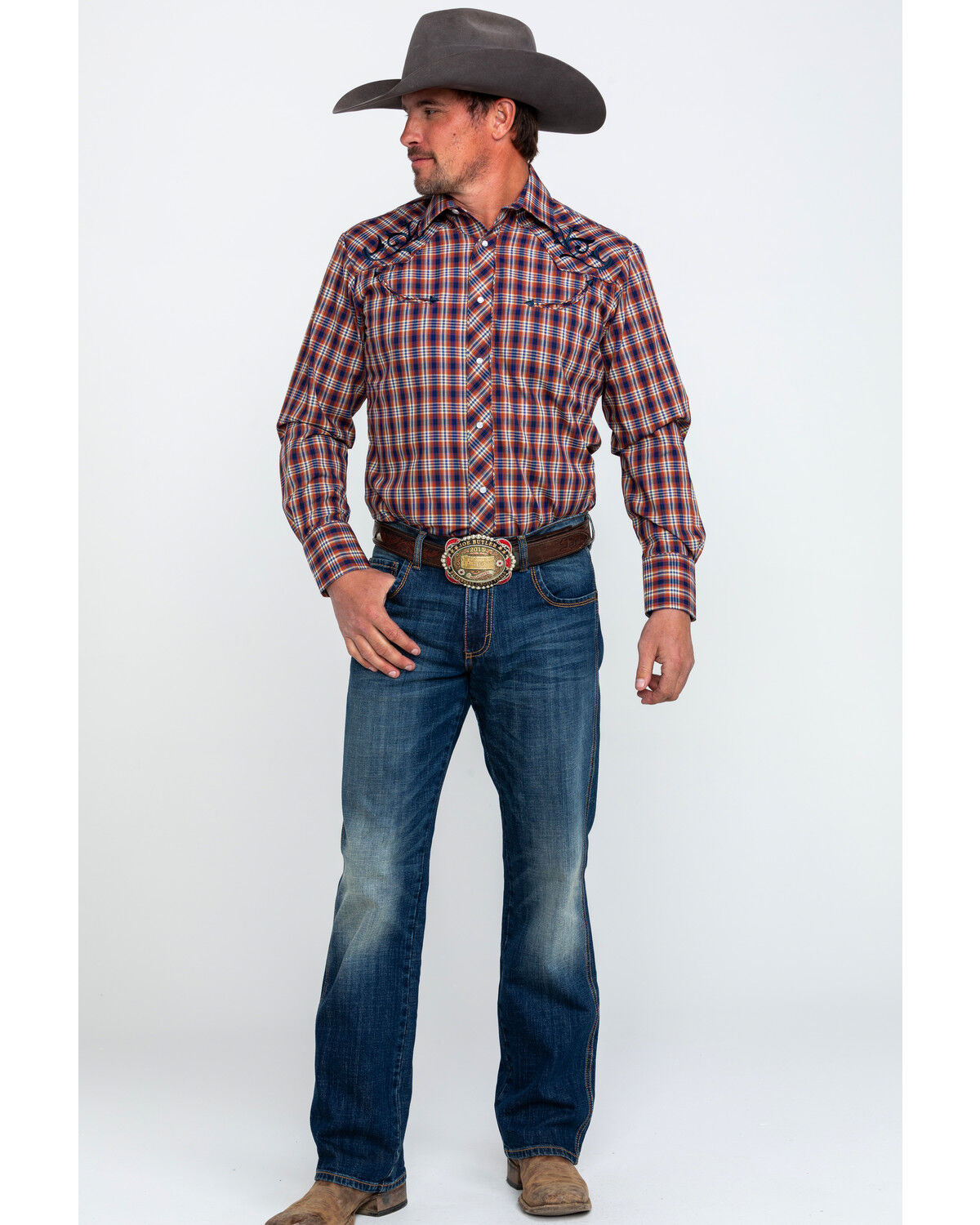 Image #6 - Roper Men's Fancy Small Plaid Embroidered Long Sleeve Western Shirt, , hi-res