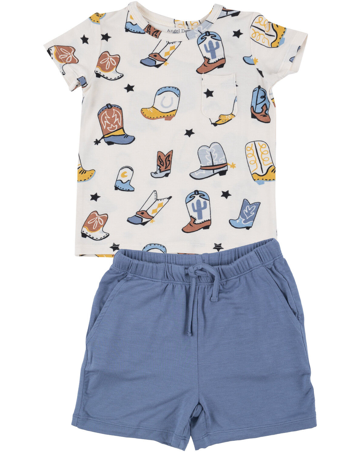 Image #1 - Angel Dear Infant Boys' Western Print Polo Short Set - 2 Piece, Blue, hi-res