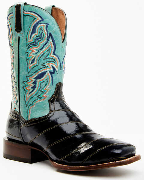 Dan Post Men's Eel Exotic Western Boots - Broad Square Toe , Black/blue, hi-res