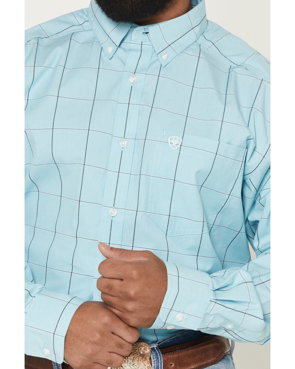 Image #3 - Ariat Men's Pro Series Platt Plaid Print Long Sleeve Button-Down Western Shirt, Aqua, hi-res