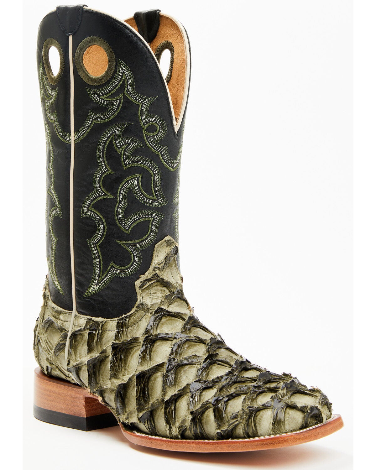 Cody James Men's Malaga Exotic Pirarucu Western Boots - Broad Square Toe, Olive, hi-res