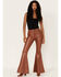Image #2 - Rock & Roll Denim Women's Pleather High Rise Flare Jeans, Rust Copper, hi-res