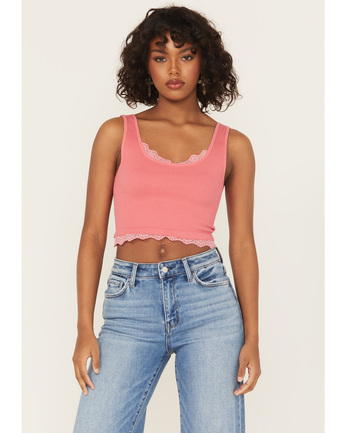 Image #1 - Fornia Women's Lace Trim Bralette, Pink, hi-res