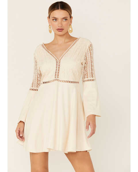 Image #4 - Beyond The Radar Women's Cut-Out Bell Sleeve Dress, Ivory, hi-res