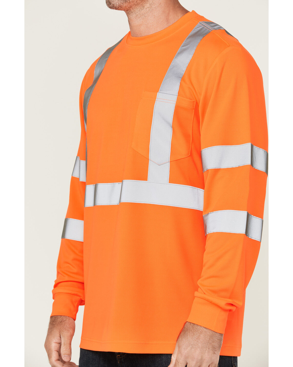 Image #3 - Hawx Men's Hi-Vis Reflective Long Sleeve Work T-Shirt - Big, Orange, hi-res