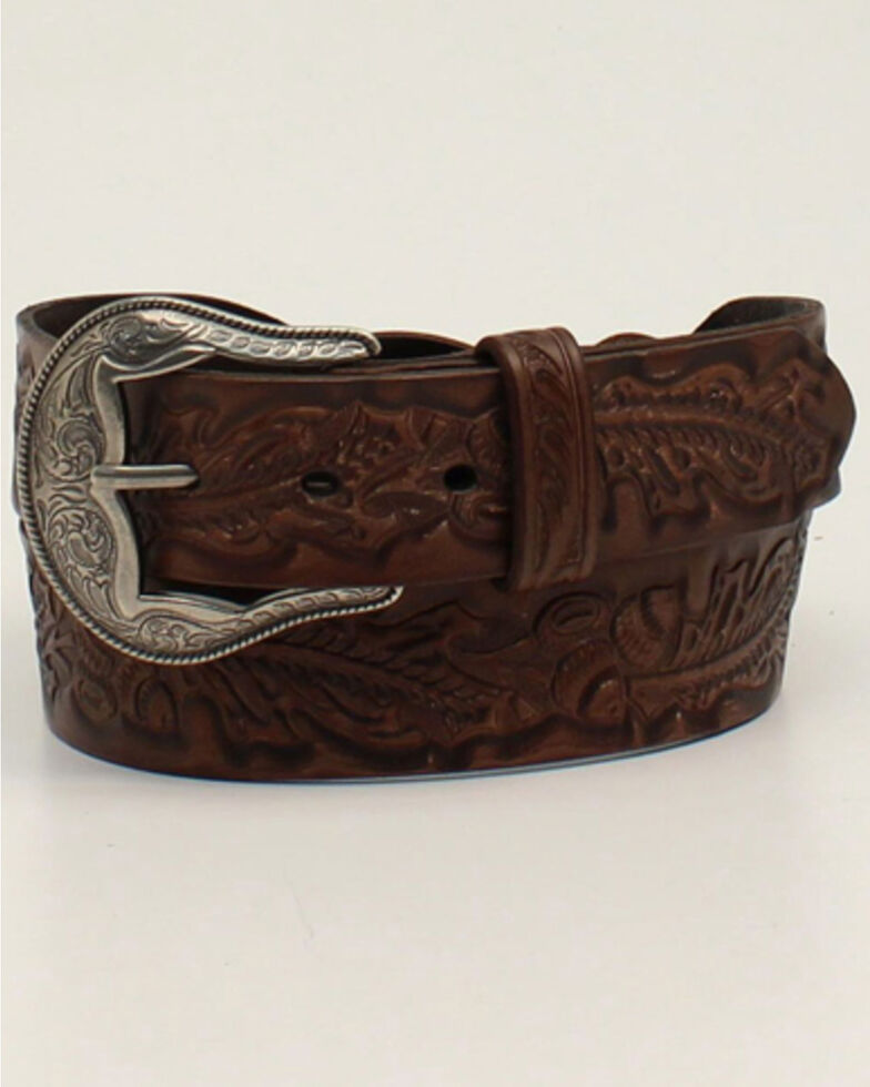 M & F Western Angle Ranch Women's Brown Stamped Braided Leather Belt, Brown, hi-res