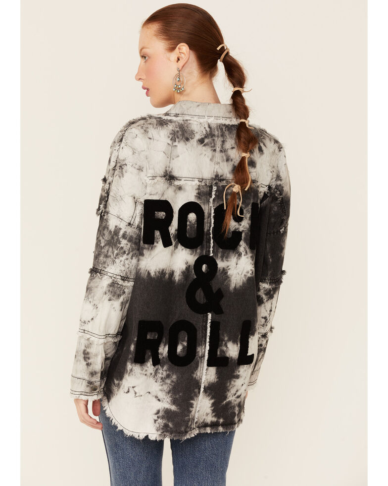 Revel Women's Black Tie-Dye Rock & Roll Snap-Front Shacket   , Black, hi-res