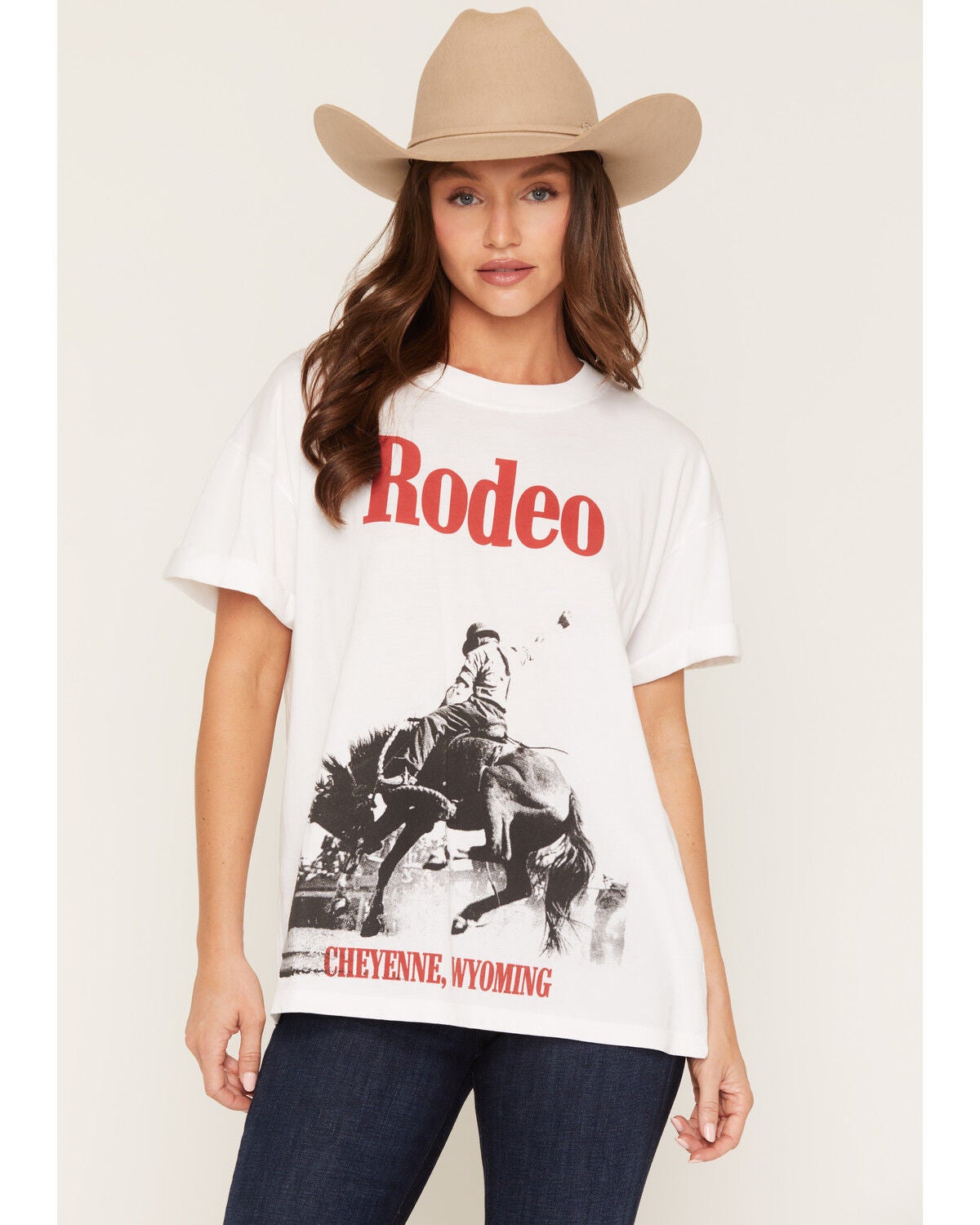 Image #1 - Girl Dangerous Women's Cheyenne Rodeo Short Sleeve Graphic Tee, White, hi-res
