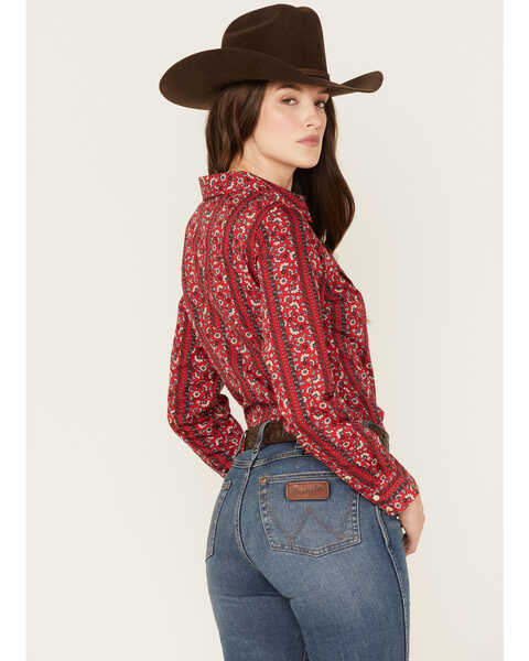 Image #4 - Wrangler Women's Floral Stripe Print Long Sleeve Snap Western Shirt, , hi-res