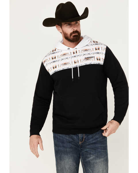 Hooey Men's Ridge Southwestern Color Block Hooded Sweatshirt , Black/white, hi-res