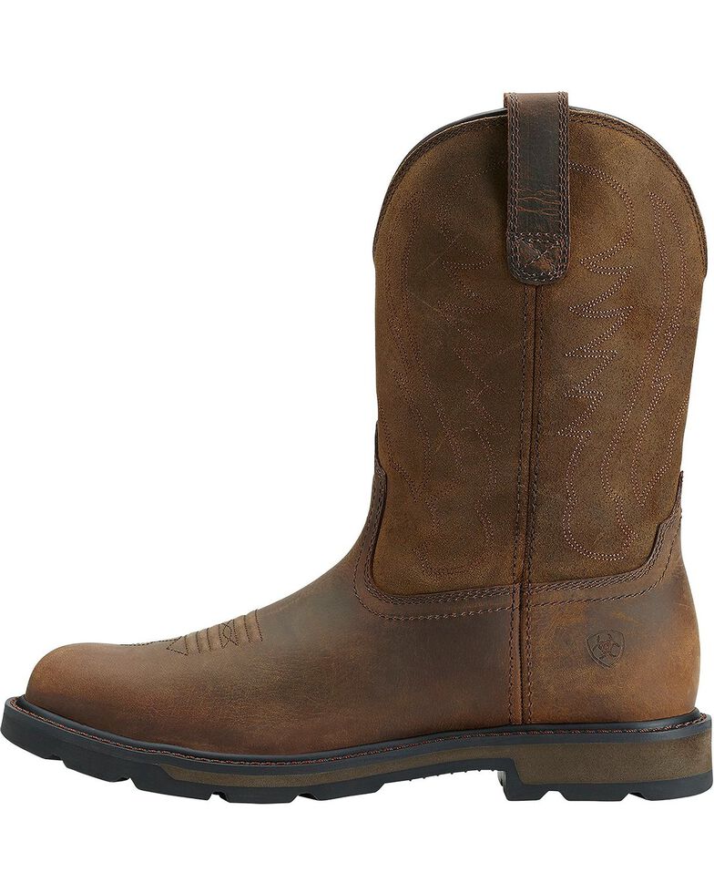 Ariat Groundbreaker Pull-On Work Boots - Round Toe, Brown, hi-res