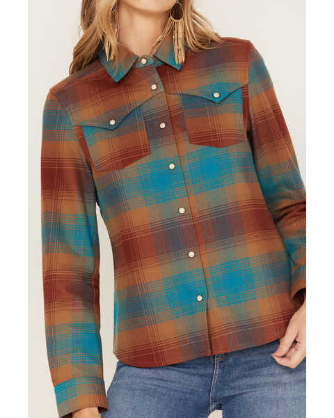 Image #3 - Idyllwind Women's Ombre Plaid Print Long Sleeve Snap Western Shirt, Blue, hi-res