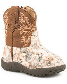 Roper Infant Girls' Claire Floral Western Boots - Round Toe, Brown, hi-res