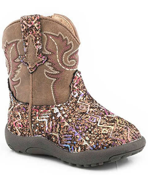 Roper Infant Girls' Glitter Southwestern Boots - Square Toe, Brown, hi-res