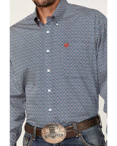 Image #3 - Cinch Men's Large Geo Print Long Sleeve Button Down Western Shirt , Navy, hi-res