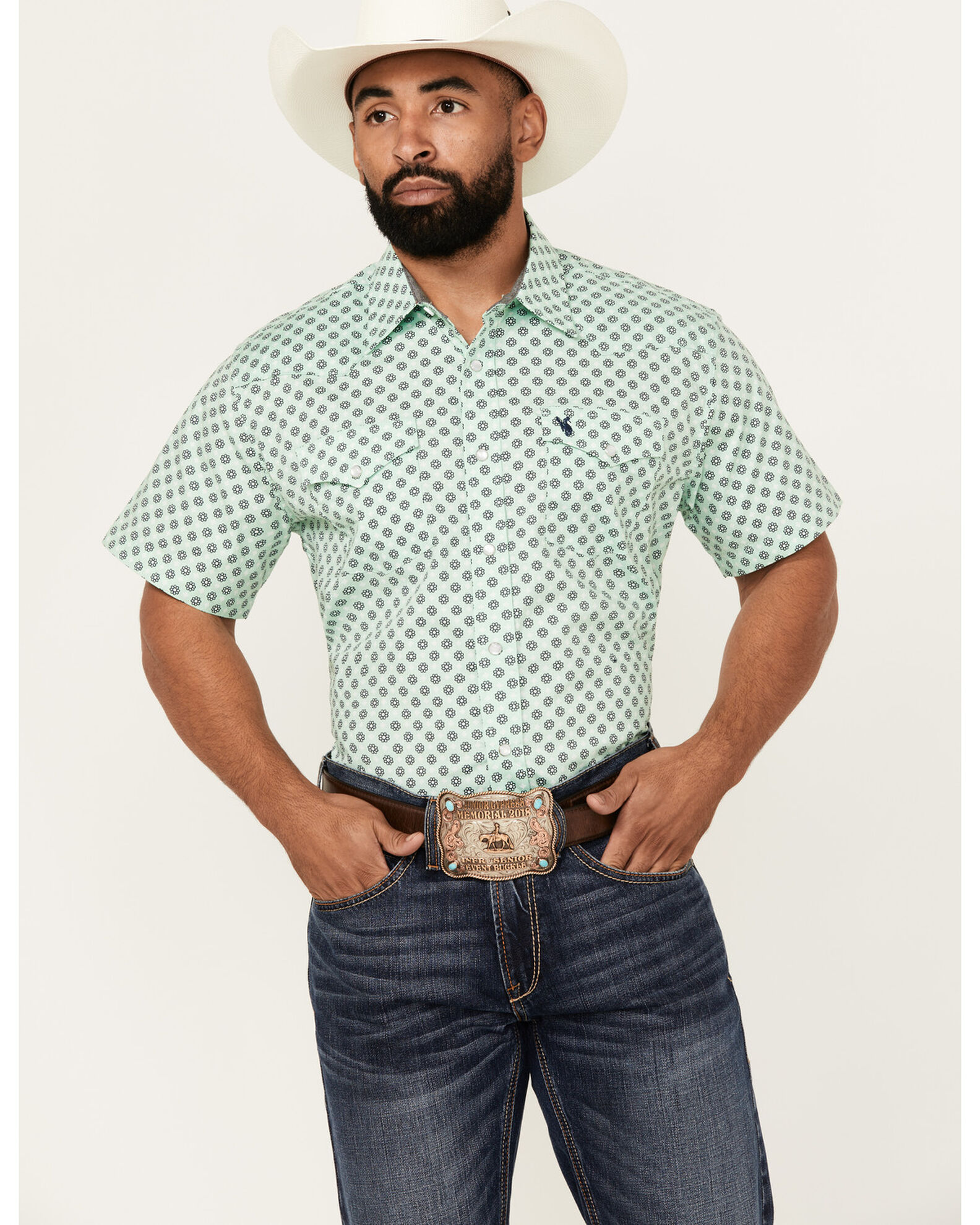 Rodeo Clothing Men s Boot Barn Exclusive Geo Print Short Sleeve Snap Western Shirt Country Outfitter