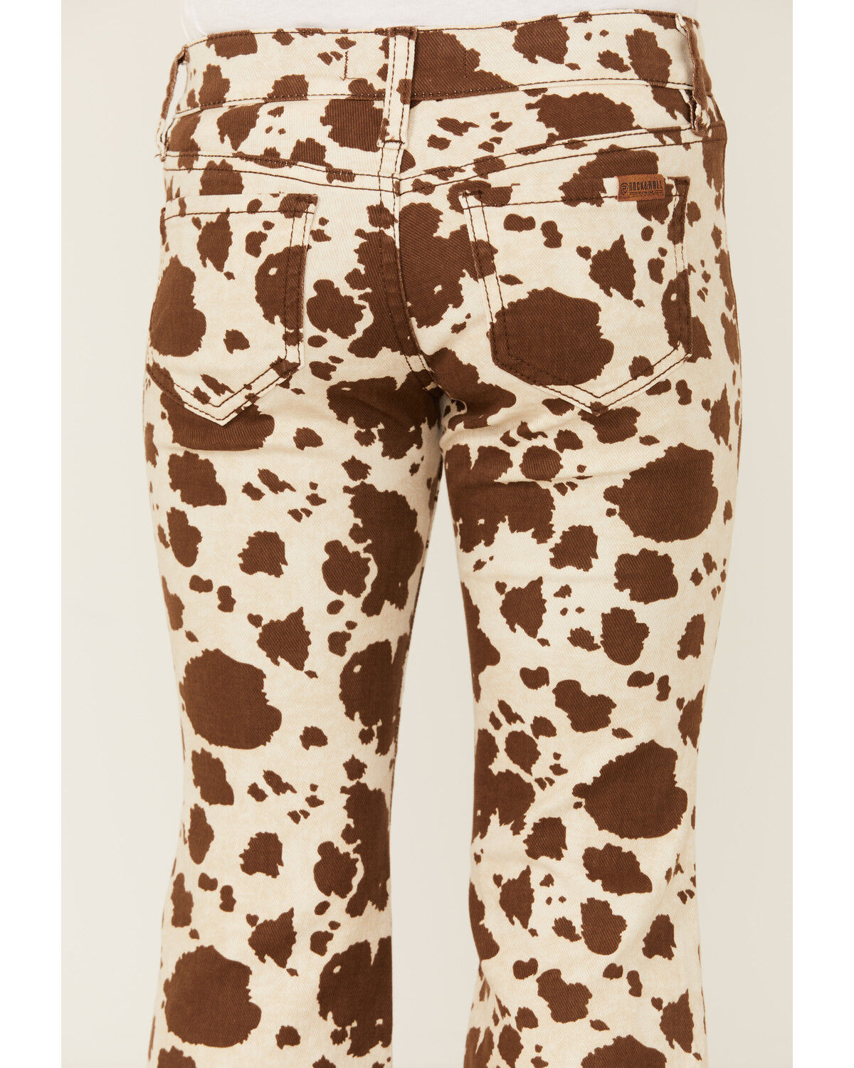 Image #4 - Rock & Roll Denim Girls' Cow Print Flare Stretch Denim Jeans, Brown, hi-res