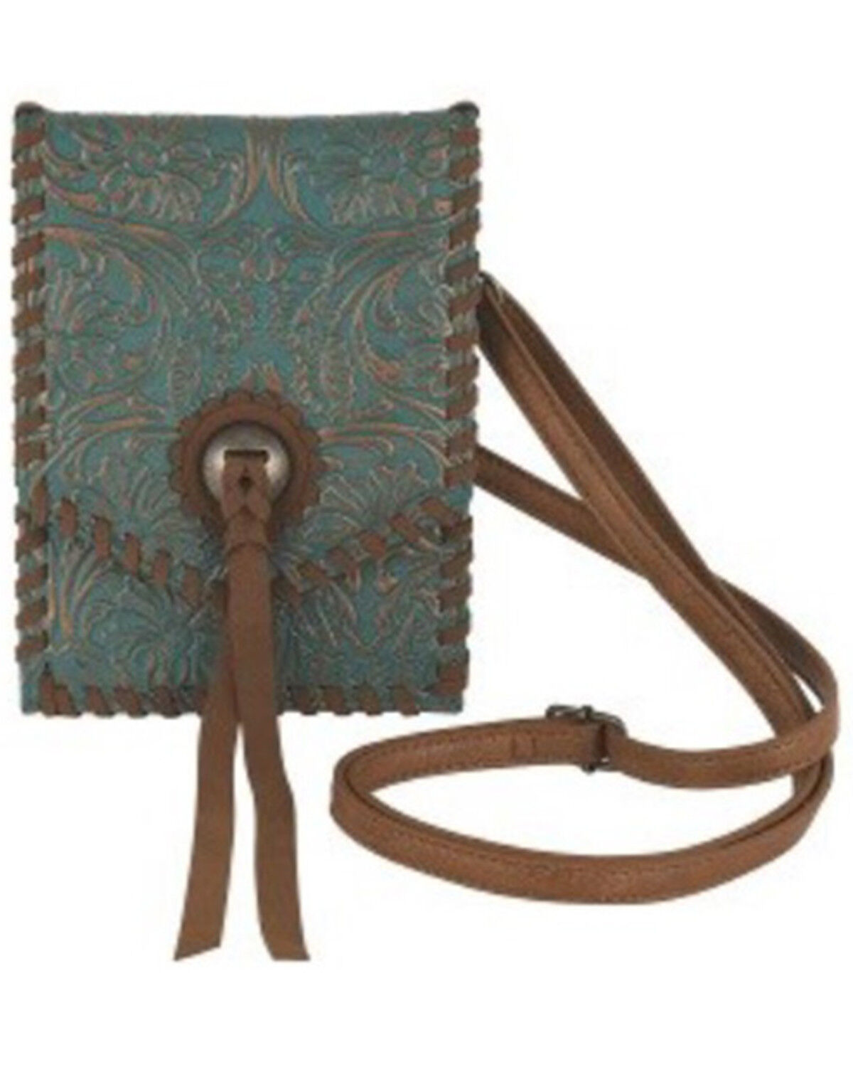 Image #1 - Justin Women's Floral Tooled Crossbody Bag, Blue, hi-res
