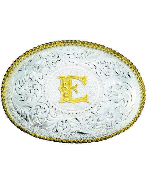 Image #1 - Montana Silversmiths Engraved Initial E Western Belt Buckle, Multi, hi-res