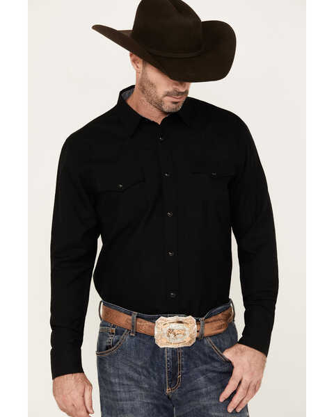 Cody James Men's Wooly Mammoth Solid Long Sleeve Snap Western Shirt, Black, hi-res