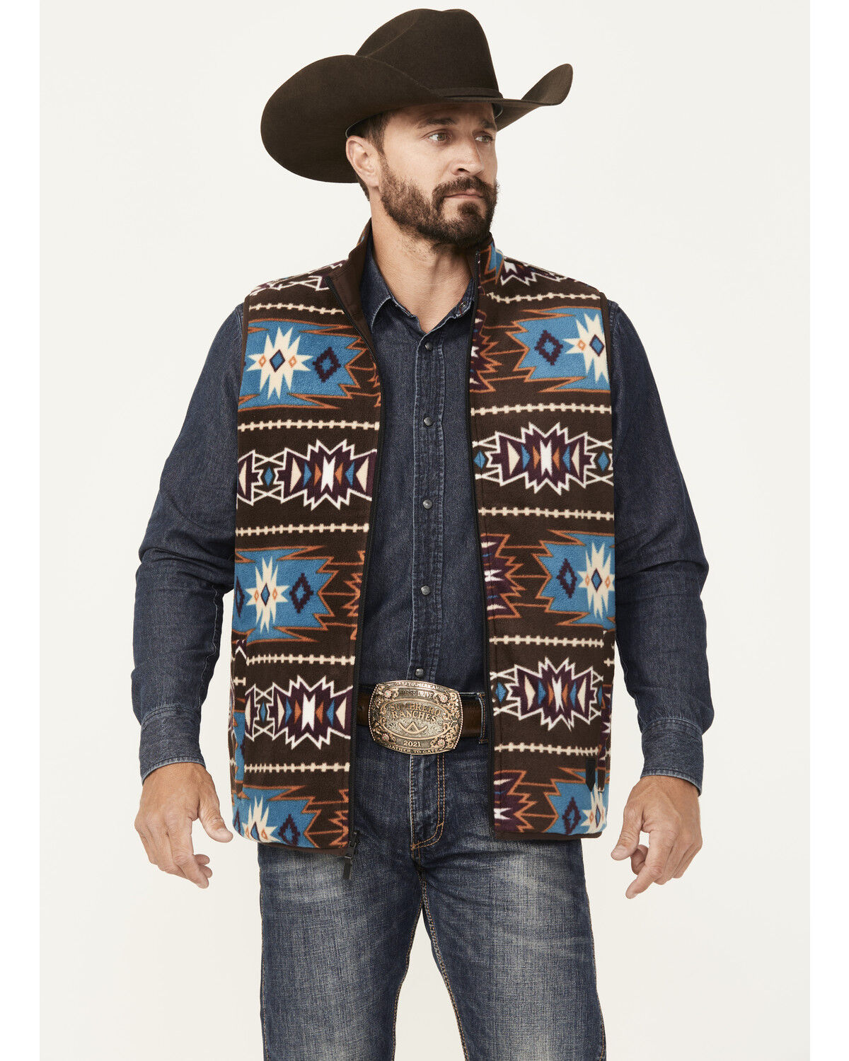 Image #1 - RANK 45® Men's Reversible Southwestern Softshell Vest - Tall, Chocolate, hi-res