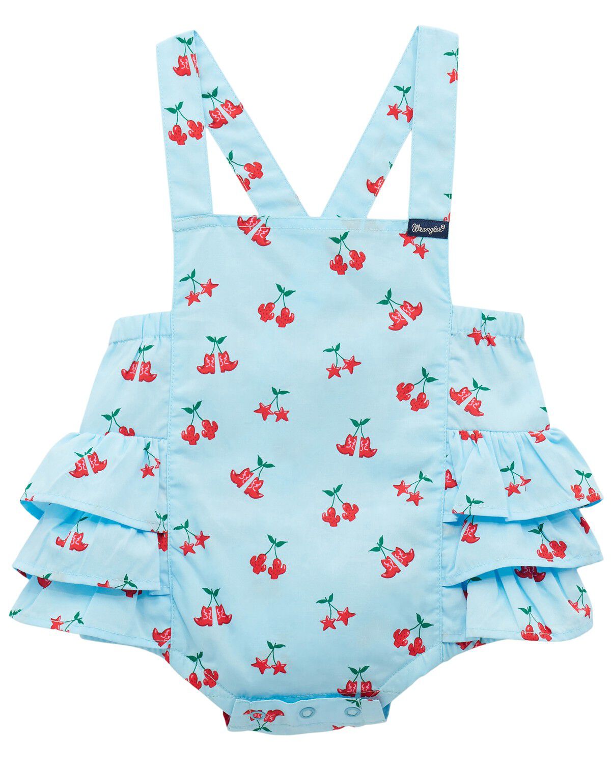 Image #1 - Wrangler Infant Girls' Boot Cherry Ruffle Onesie, Blue, hi-res