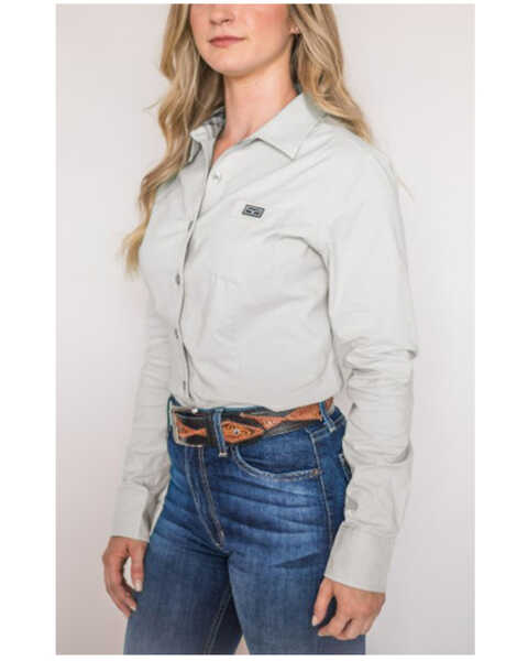 Kimes Ranch Women's Coolmax Linville Long Sleeve Button Down Shirt, Grey, hi-res