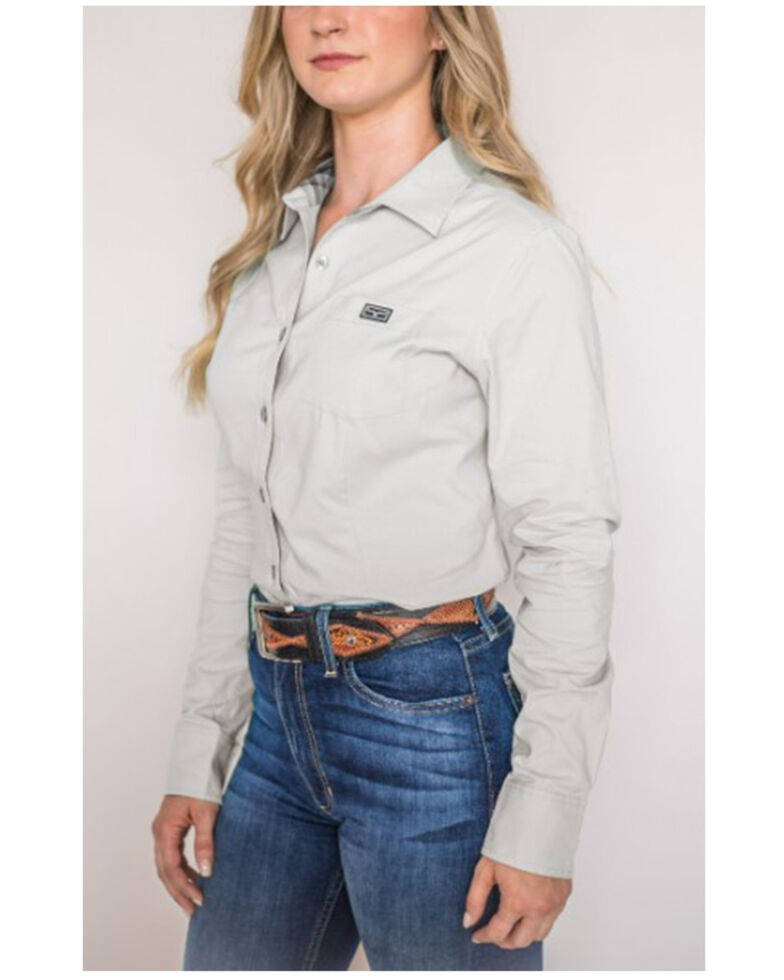 Kimes Ranch Women's Coolmax Linville Long Sleeve Button-Down Shirt, Grey, hi-res