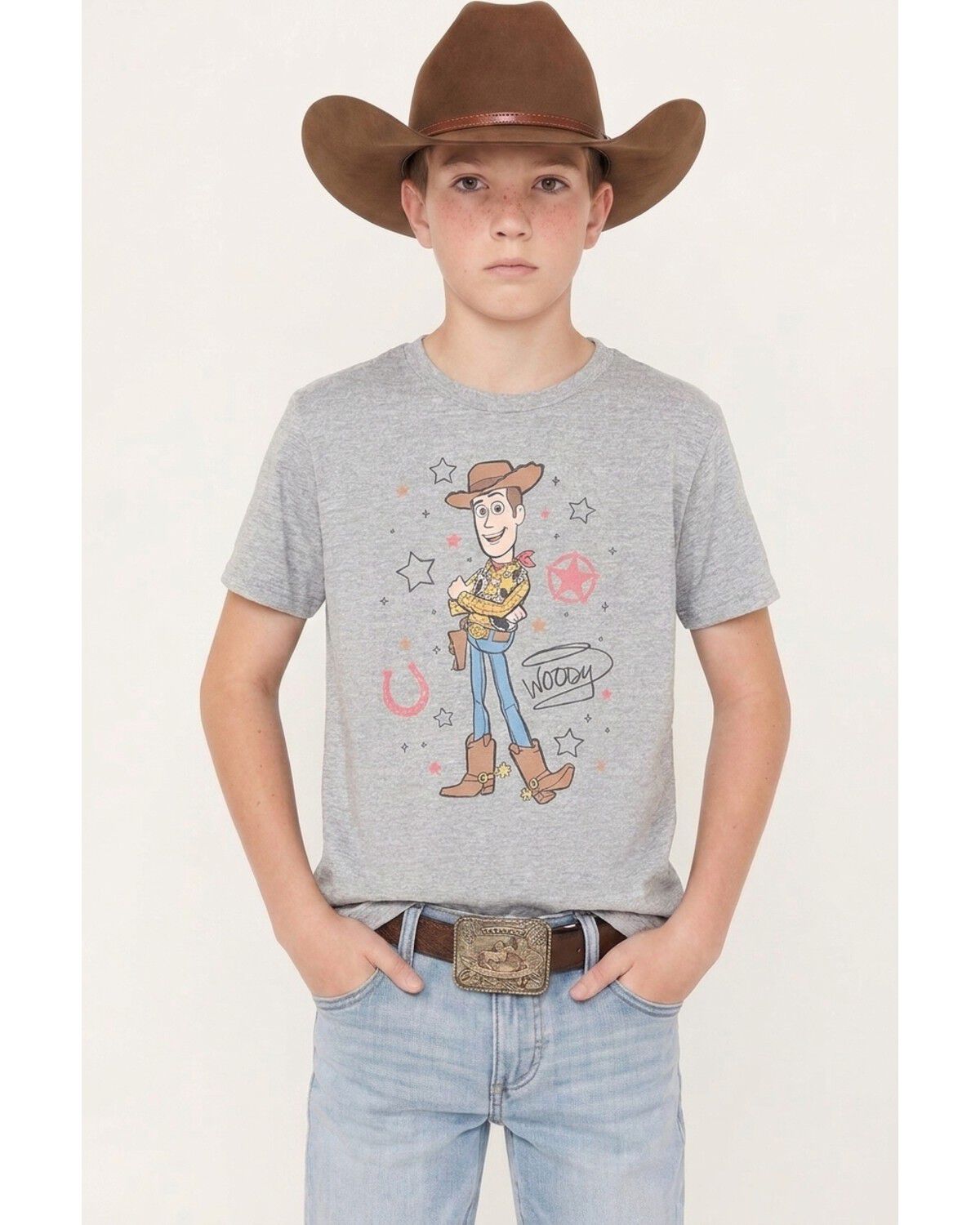 Toy Story Boys' Signature Woody Short Sleeve Graphic T-Shirt, Grey, hi-res