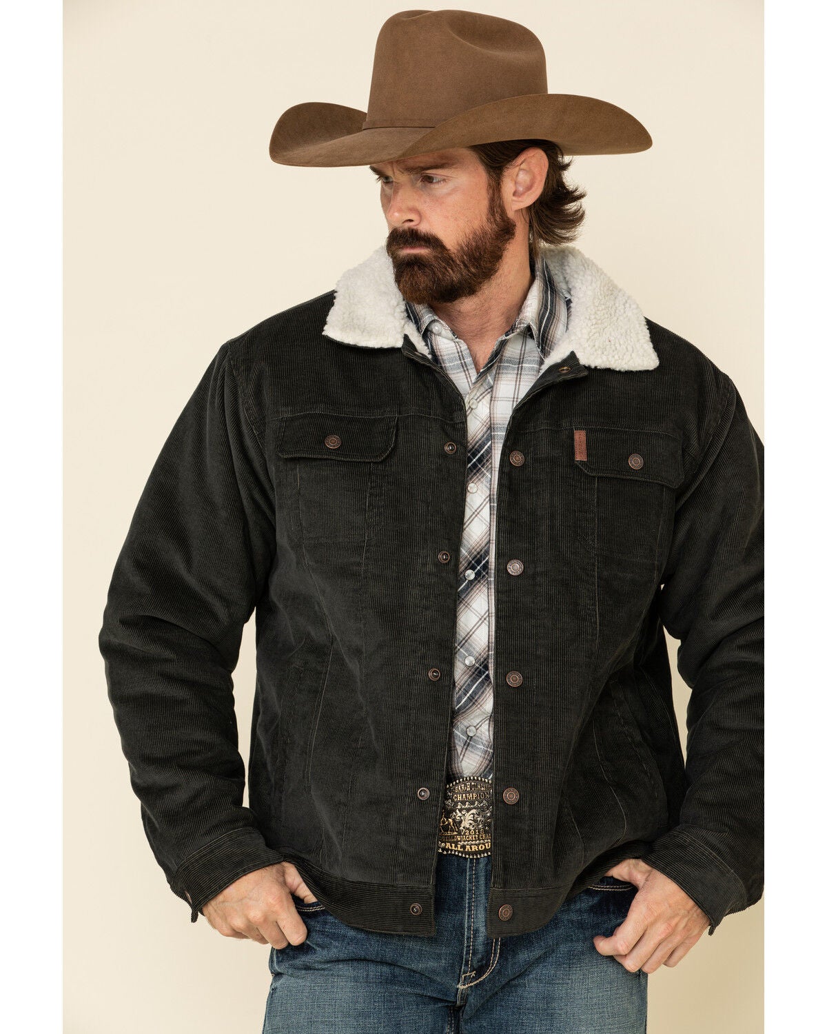 Image #1 - Cinch Men's Charcoal Corduroy Sherpa Trucker Jacket , , hi-res