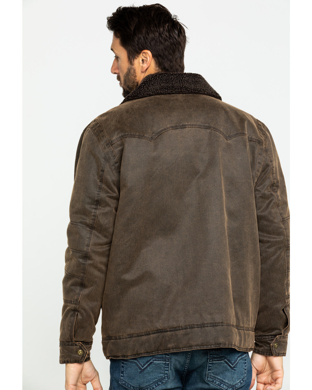 Image #2 - Cripple Creek Men's Enzyme Washed Storm Flap Sherpa Jacket, Chocolate, hi-res