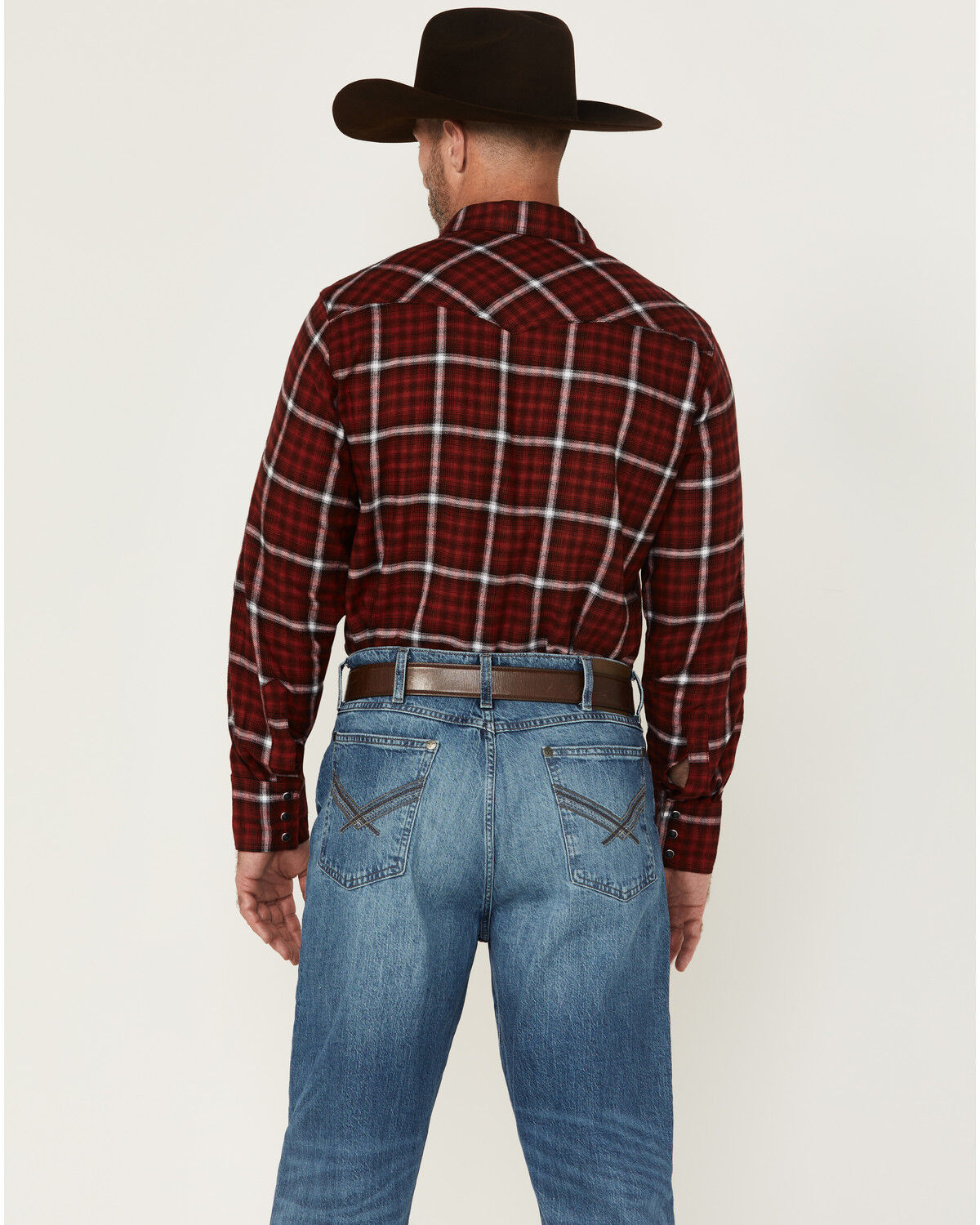 Image #4 - Wrangler Retro Men's Plaid Print Long Sleeve Snap Flannel Shirt, Red, hi-res