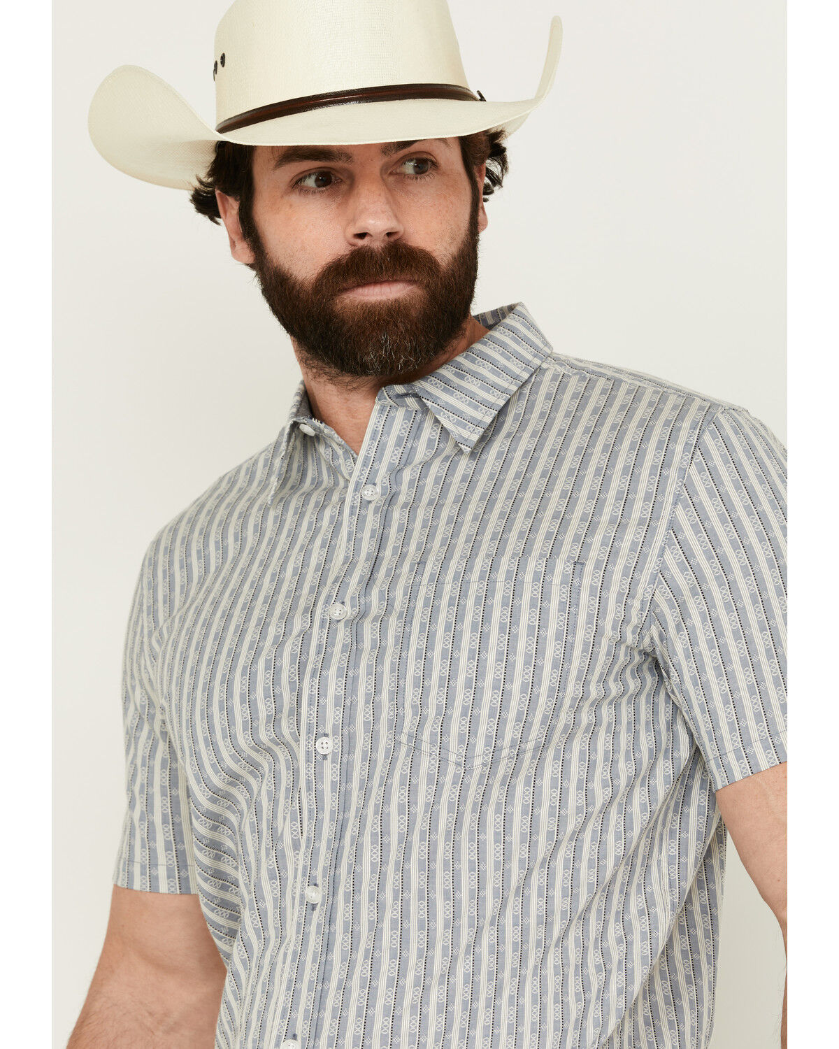 Image #2 - Cody James Men's Falling Diamond Striped Short Sleeve Button-Down Stretch Western Shirt, Light Blue, hi-res