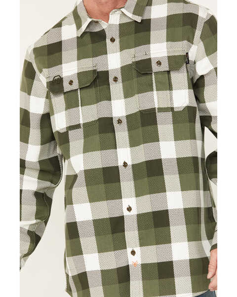 Image #3 - Hawx Men's FR Midweight Plaid Print Long Sleeve Button-Down Work Shirt, Olive, hi-res
