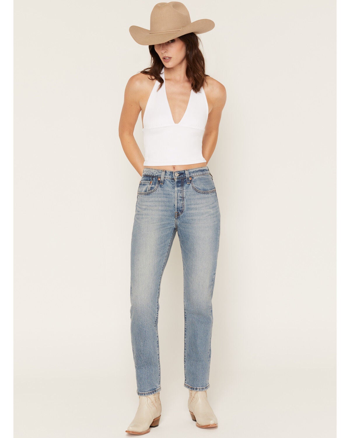 Image #1 - Levi's Women's 501 Medium Wash High Rise Straight Stretch Denim Jeans, Medium Wash, hi-res