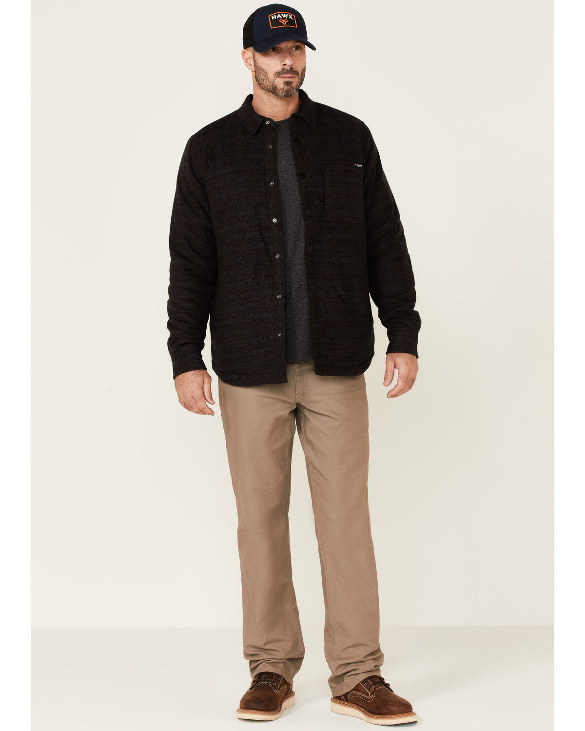 Image #2 - Hawx Men's Black McLain Plaid Insulated Snap Front Flannel Work Shirt Jacket, Black, hi-res