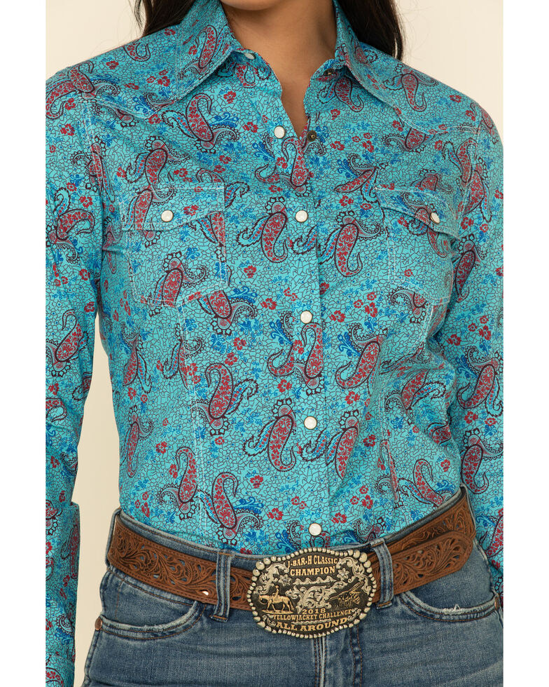 Rock & Roll Denim Women's Teal Paisley Print Long Sleeve ...