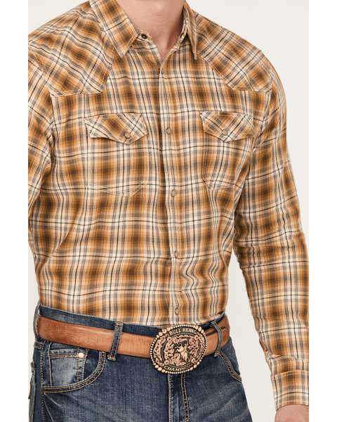 Image #3 - Blue Ranchwear Men's Tustin Plaid Print Long Sleeve Snap Work Shirt, Camel, hi-res