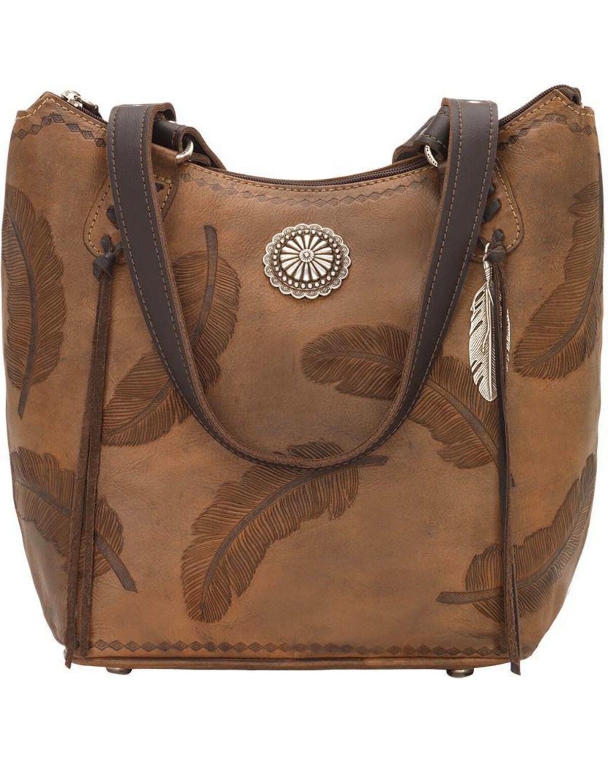 American West Women's Sacred Bird Bucket Tote, Distressed Brown, hi-res