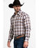 Stetson Men's Dobby Med Plaid Long Sleeve Western Shirt , Brown, hi-res