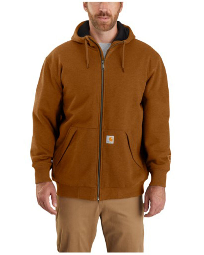 Carhartt Men's Brown Rain Defender Thermal Lined Zip Hooded Work Sweatshirt, Brown, hi-res