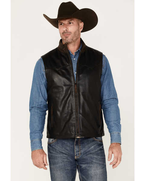 Scully Men's Zip-Up Leather Vest, Black, hi-res