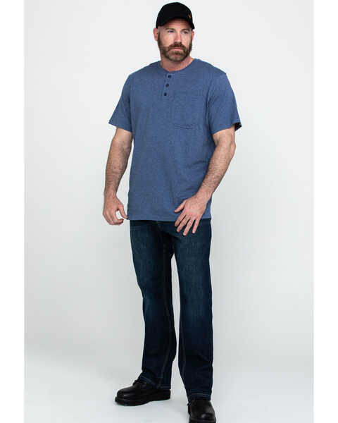 Hawx Men's Pocket Henley Short Sleeve Work T-Shirt - Tall , Heather Blue, hi-res