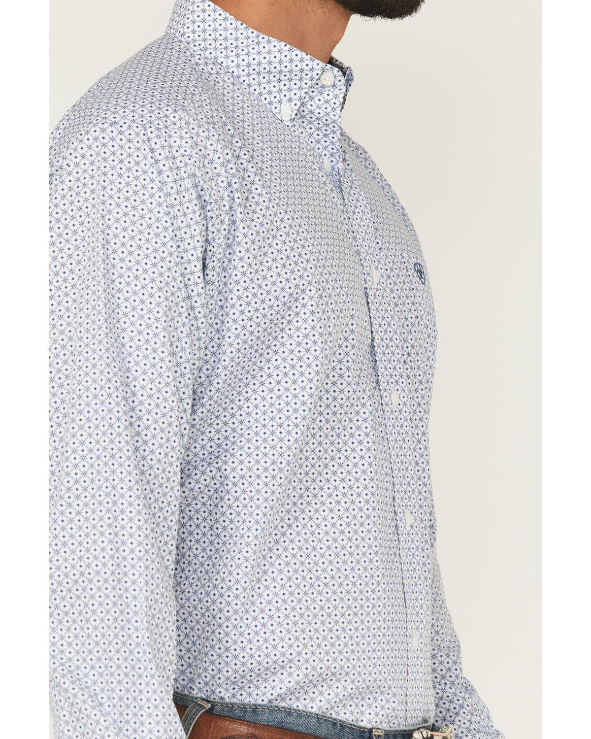 Image #2 - Ariat Men's Danny Wrinkle Free Geo Print Long Sleeve Button-Down Western Shirt, Blue, hi-res